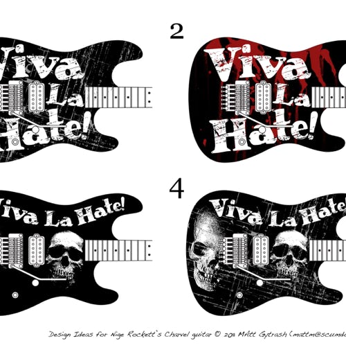 Guitar wrap designs for Nige Rockett of Onslaught